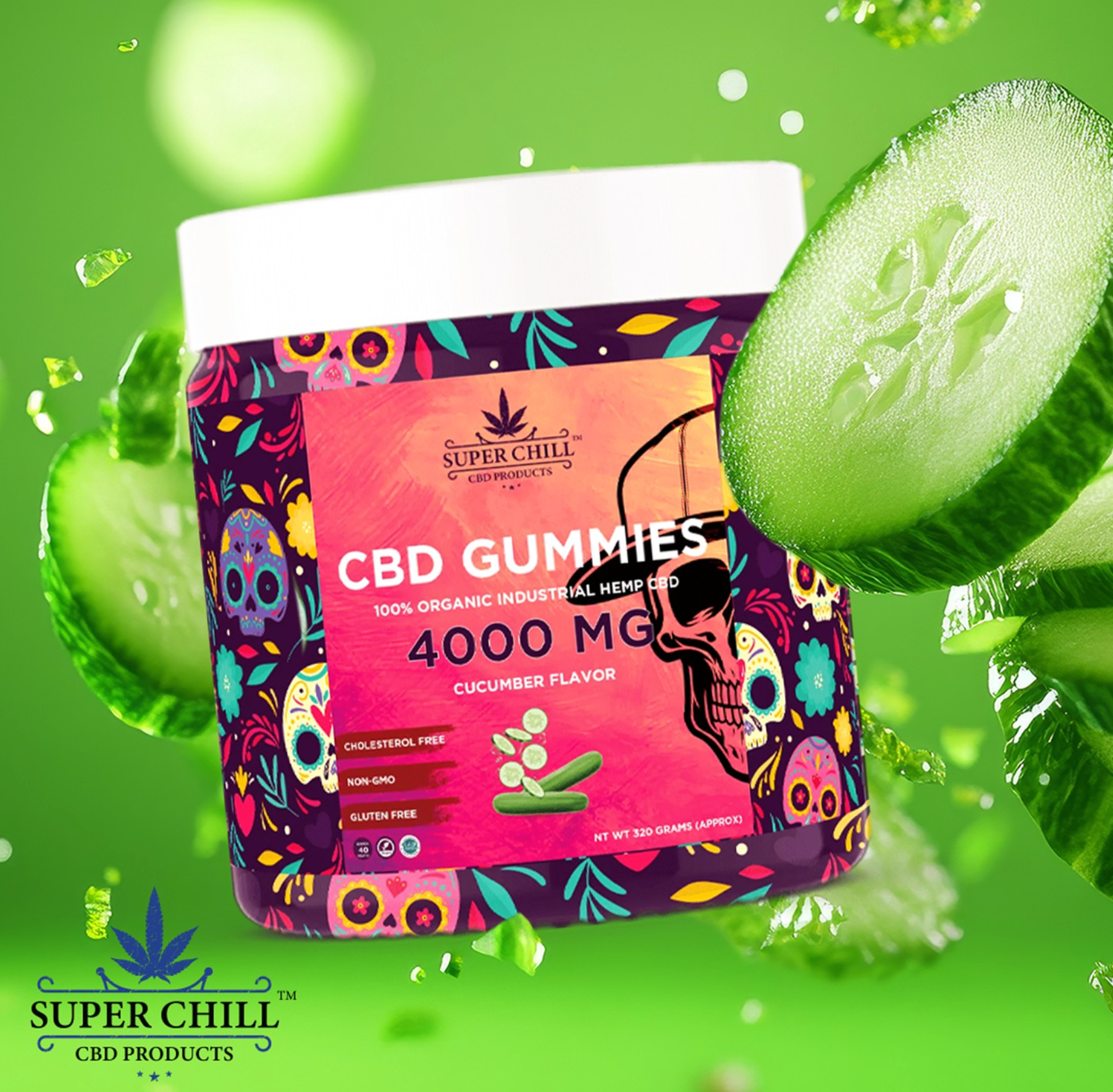 Super Chill CBD Gummies Jar - 4000 MG - 100% Natural - 40 Gummies