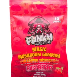 Funky Monkey - Amanita Muscaria - Magic Mushroom Gummies - 5000 MG - Raspberry - 10 Gummies (500MG Each)